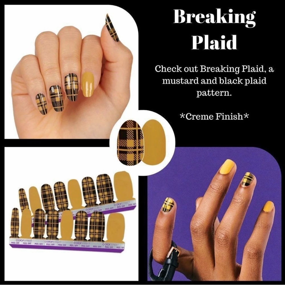 Color Street Breaking Plaid Mustard and Black Press-On Nails